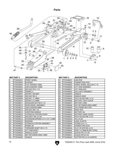 2 ton floor jack parts diagram