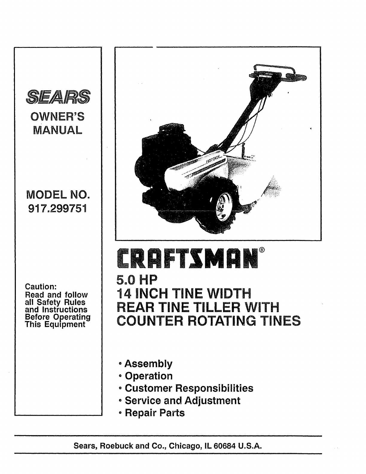 craftsman tiller model 917 parts diagram