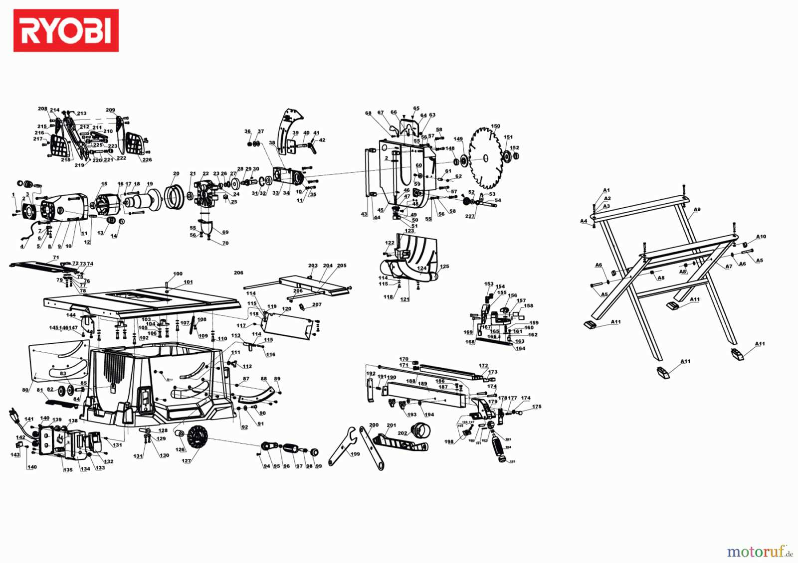 ryobi 10 table saw parts diagram