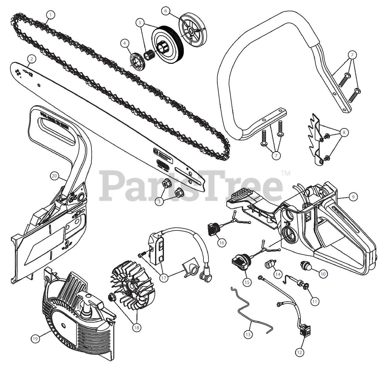 craftsman 16 36cc chainsaw parts diagram