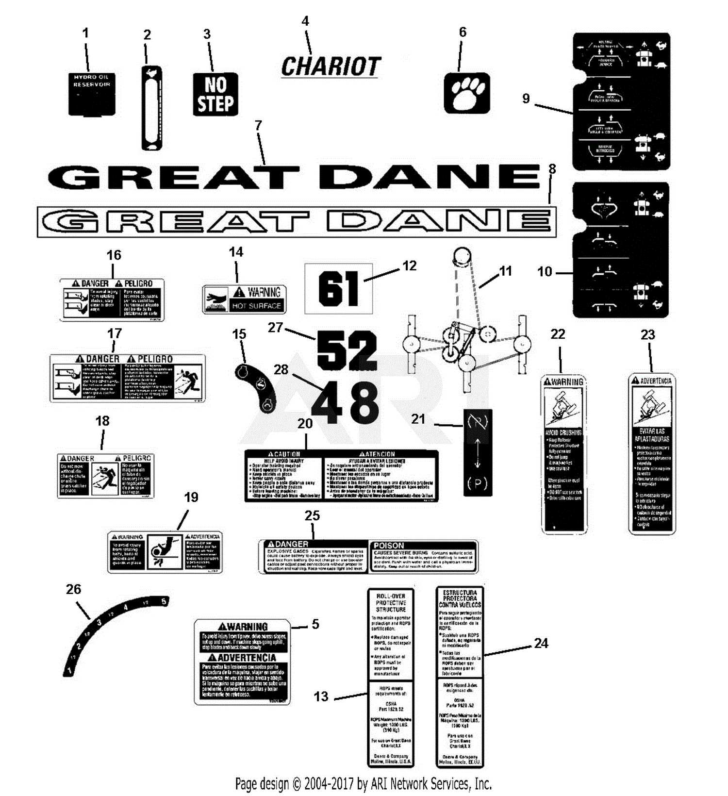 great dane mower parts diagram