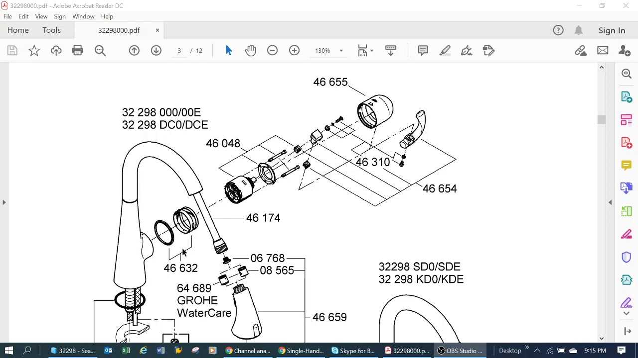 grohe faucet parts diagram