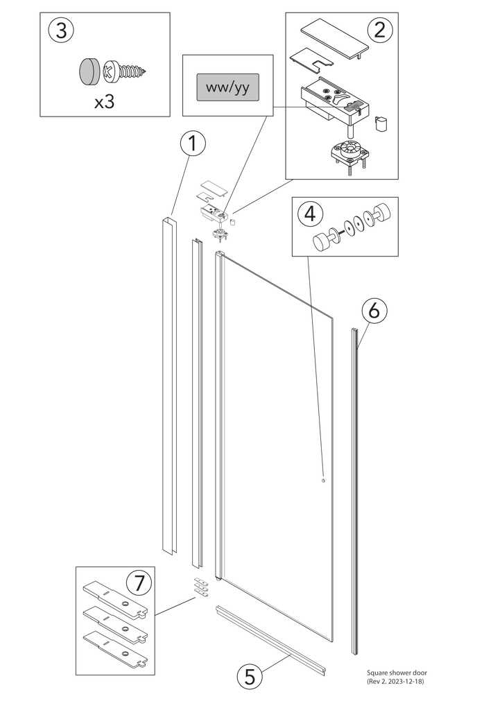 hinged shower door parts diagram