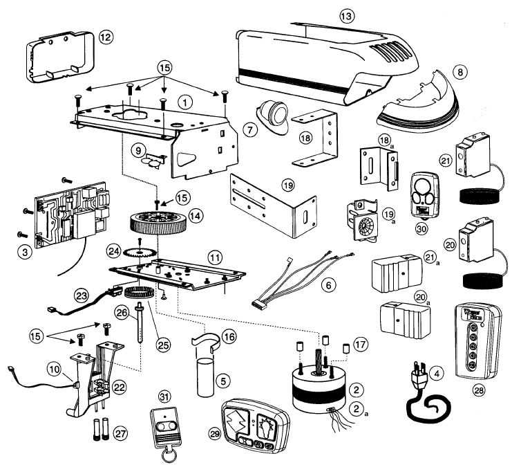 parts of a garage door opener diagram