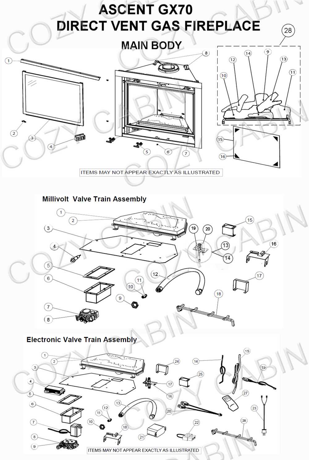 parts of a gas fireplace diagram