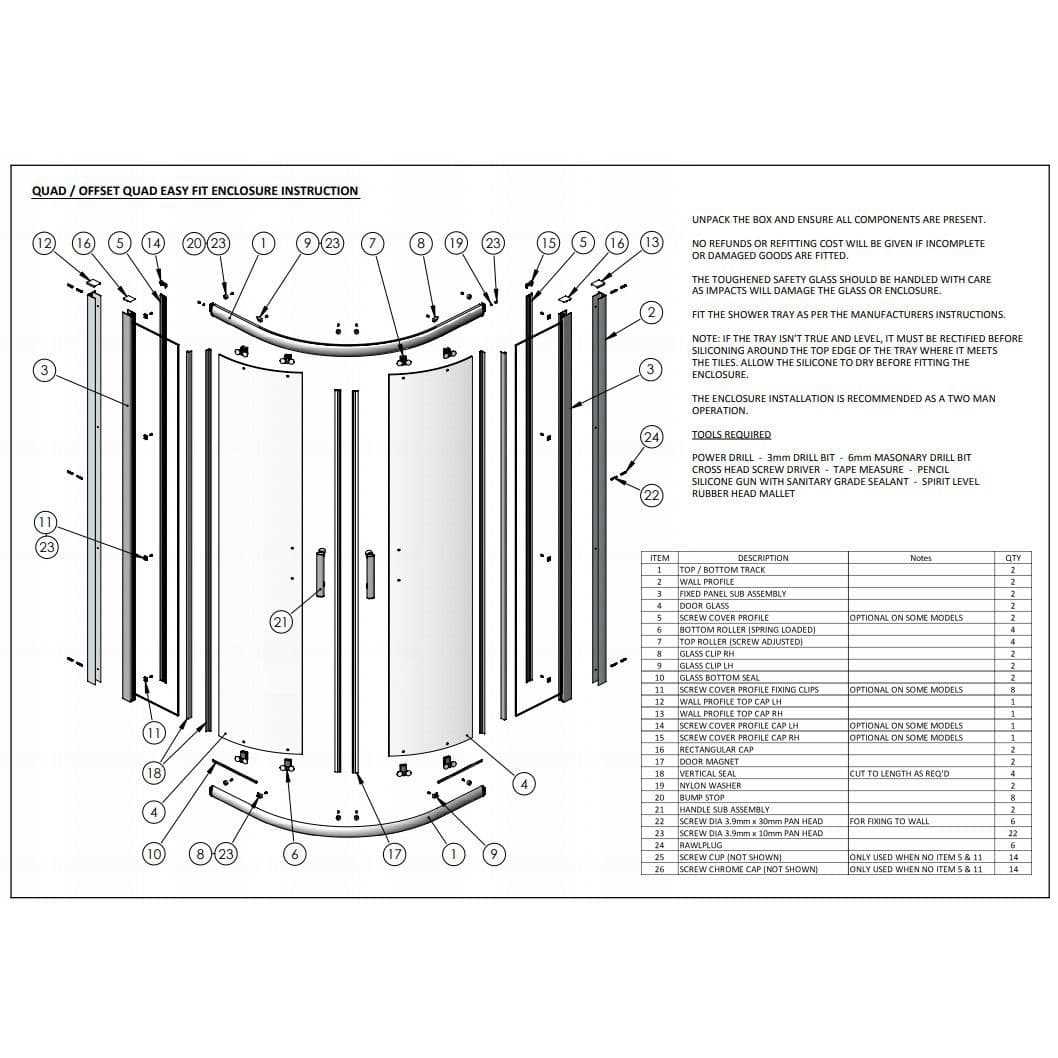 shower door parts diagram