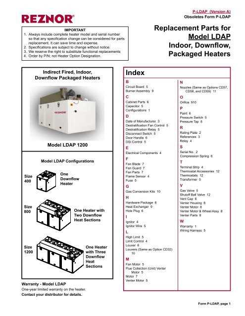 reznor heater parts diagram