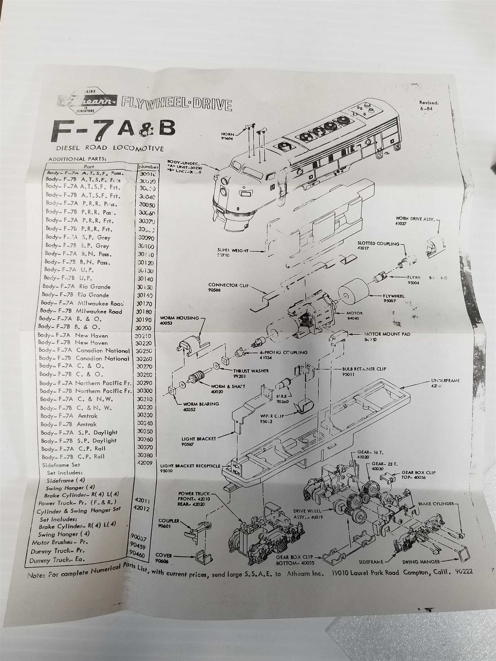 athearn parts diagrams