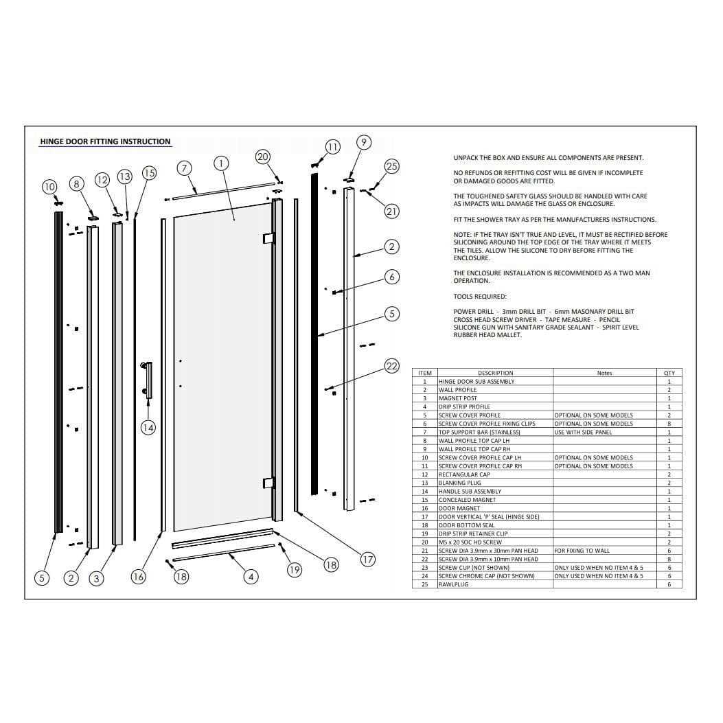 glass shower door parts diagram