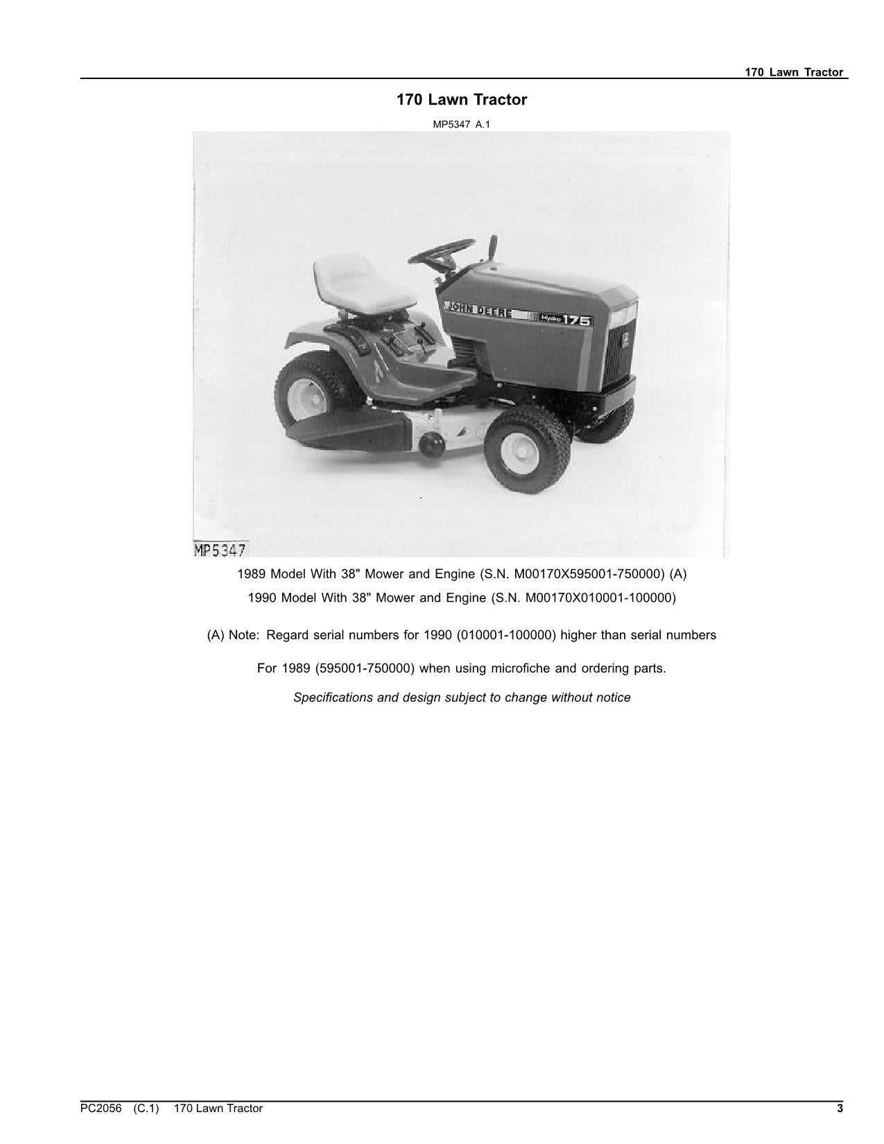 john deere 170 parts diagram