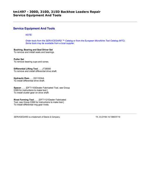 john deere 310d backhoe parts diagram