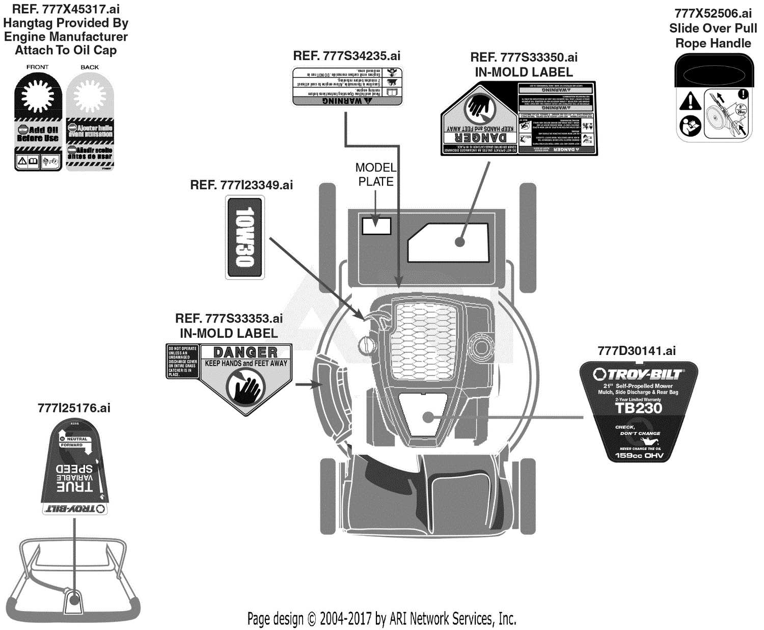 troy bilt tb230 parts diagram