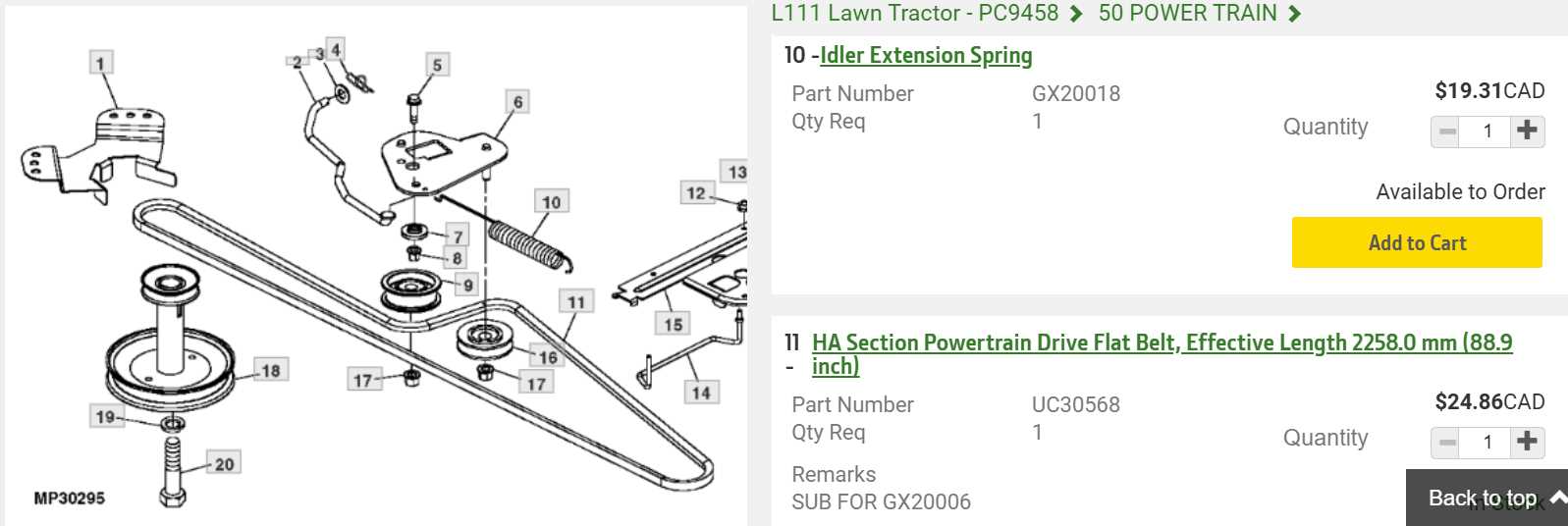 parts diagram for john deere l110