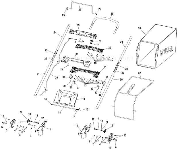 ryobi electric lawn mower parts diagram