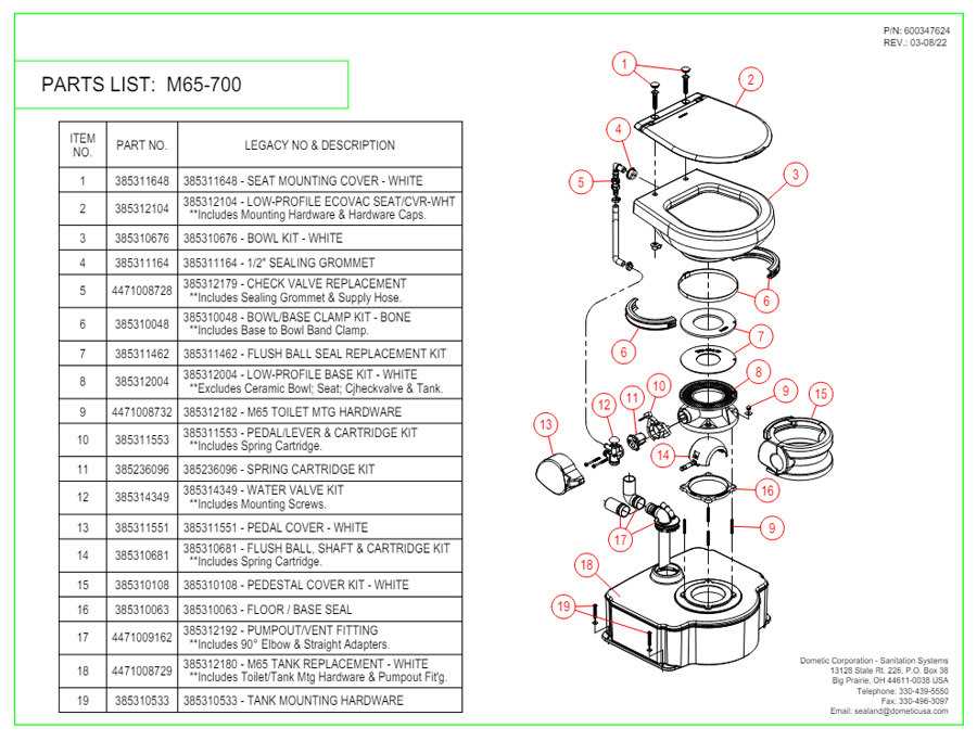 sealand toilet parts diagram