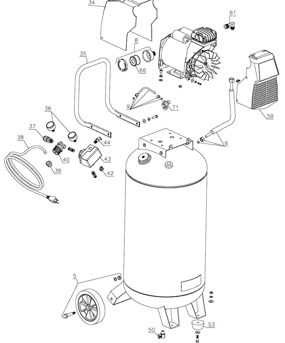 central pneumatic 3 gallon air compressor parts diagram