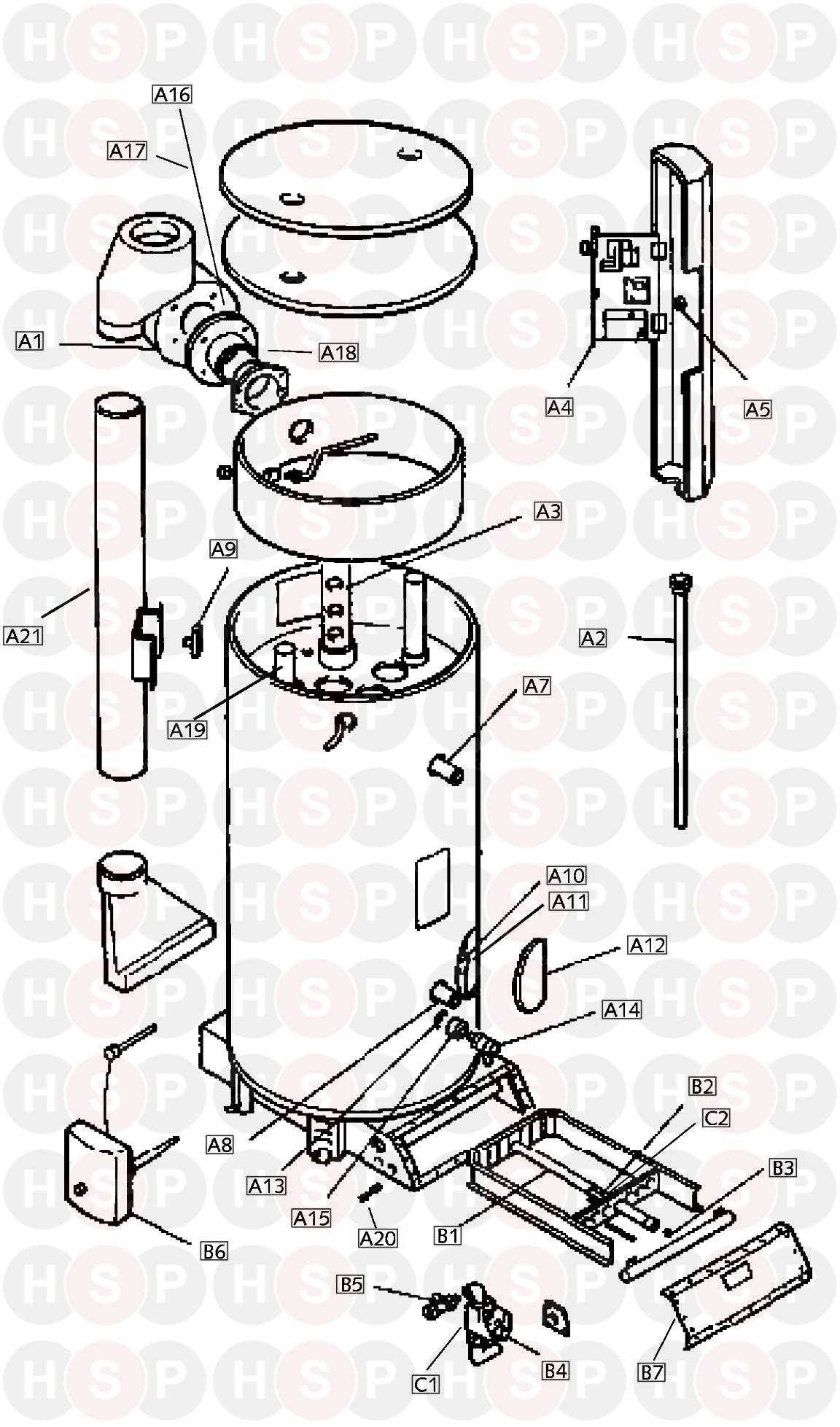 gas hot water heater parts diagram