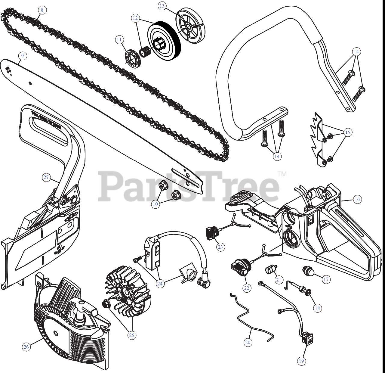 craftsman 20 inch chainsaw parts diagram